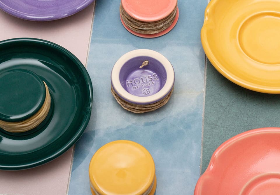 Multicolored Ceramic Hemp Wick and Ashtray Sets